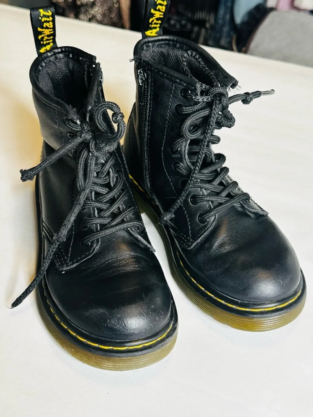 Dr. Martens Kids Black Leather Lace-Up Boots Size 13